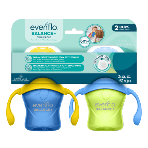 Evenflo Feeding 5 oz Balance Cups, 2-Pack, Blue & Green, Baby Sippy Cups 6 Months+