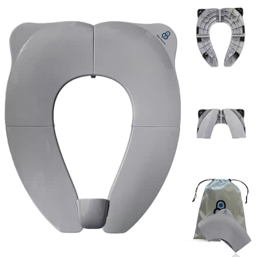 Baby Proof Me Gray Travel Potty Training Seat - Toddler Toilet Seat Cover | Foldable Travel Potty Training Toilet Seat for Toddlers, Fits most Toilets, Non-Slip, Portable with Bag; For Boys & Girls