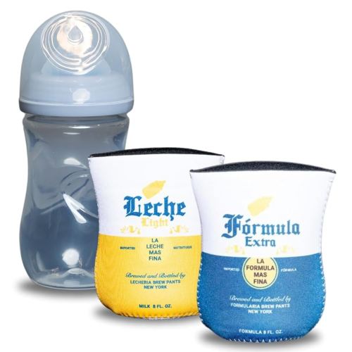 Mexican Beer Themed Coozies for Baby Bottles - Funny Gift for New Parents & Baby Showers - (2 Premium Designed Neoprene Coozies + BPA/Lead/Phthalate Free Bottle Included) (Design 2)