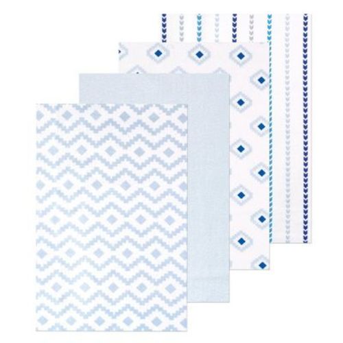 Luvable Friends Hudson Baby Cotton Poly Flannel Receiving Blankets 4pk, Contemporary Blue Mix