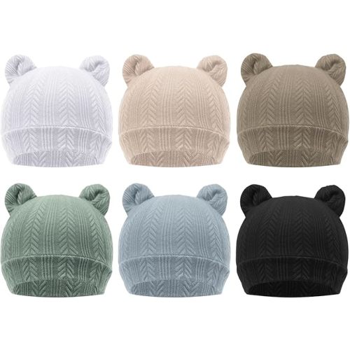 DRESHOW BQUBO 6 Pack Baby Hats for Boys Girls Unisex Baby Hat Soft Knit Cap Nursery Beanie for Newborn Infant Toddler Kid