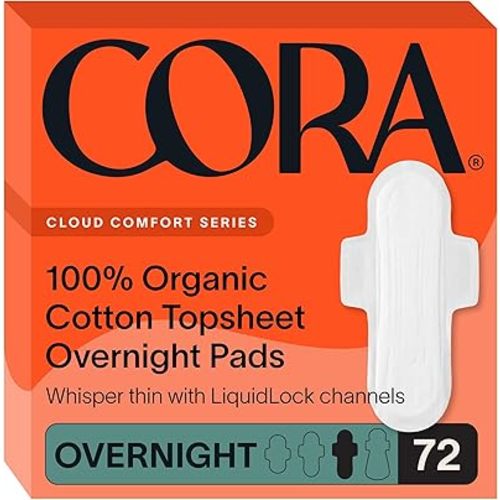 Cora 100% Organic Cotton Topsheet Pads (72 Overnight Pads)