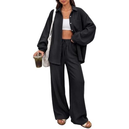 LILLUSORY Womens 2 Piece Linen-feel Matching Lounge Sets Fall Outfits