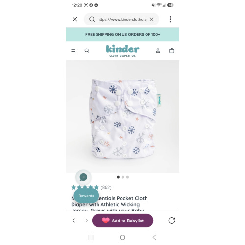Nature: Essentials Pocket Cloth Diaper with Athletic Wicking Jersey, Grows with your Baby