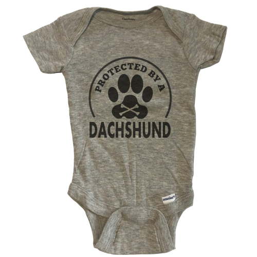 Protected By A Dachshund Funny Baby Bodysuit - Grey