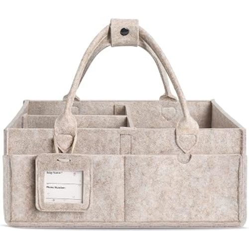 Diaper Caddy Organizer - Large Baby Caddy Organizer with Handle (Oatmeal)
