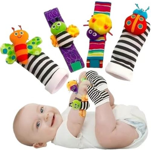 Baby Cartoon Animal Wrist Bell Rattle Socks New Toddler Wrist Strap Socks Set(Insects01)