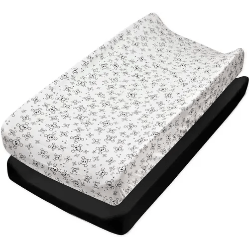 HonestBaby unisex baby Organic Cotton Changing Pad Covers (Set of Two) Winter Accessory Set, Tossed Skulls/Black, One Size US