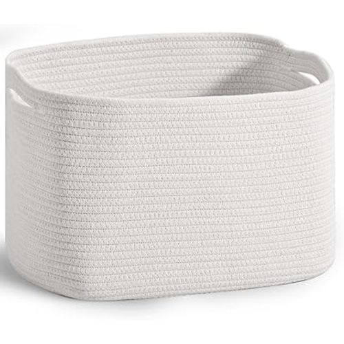 Woven Cotton Rope Storage Basket for Organizing, Cute Decorative Baskets for Gifts Empty, Organizer Bins for Dog Toy, Baby Laundry, 15“×11”×9.5“, Off White