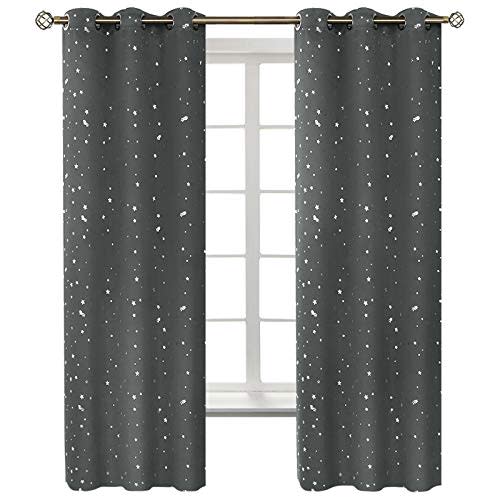 BGment Kids Blackout Curtains for Bedroom - Grommet Thermal Insulated Silver Star Print Room Darkening Curtains for Living Room, Set of 2 Panels (42 x 63 Inch, Dark Grey)