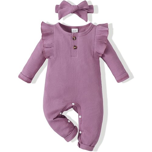 Renotemy Newborn Infant Baby Girl Clothes Cotton Linen Rompers Solid Ruffle Jumpsuits Infant Baby Clothes Girl