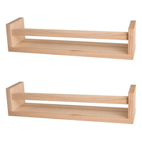 2Pcs Natural Wood Floating Wall Bookshelf for Kids,Kitchen Spice Rack