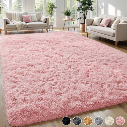 Nefoso Shag Area Rug, 9ft x 12ft Soft Fluffy Area Rugs for Living Room Bedroom Decor Carpet, Pink