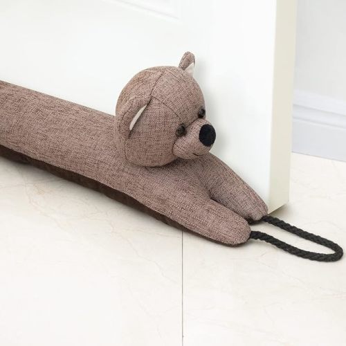 Under Door Draft Stopper Decorative Wind Stopper 36 inch for Door & Window, Weighted Animal Air Draft Stopper Snake Noise Blocker for Bottom of Door with Hanging Loops -Bear