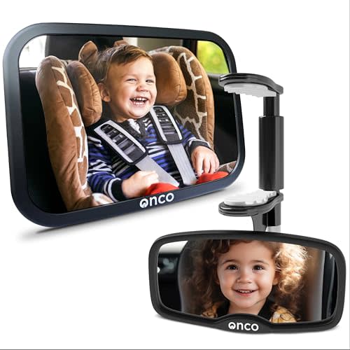 Onco Baby Car Mirror Bundle – Rear & Forward Facing Mirrors, Double Award-Winning, 100% Shatterproof & Shakeproof, 360° Rotation, Wide Convex View, Newborn Essentials