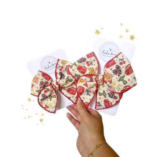 Girly Cherry Cars Bows/Headwrap/Baby Girl/Toddler/Coquette/Racing/Lightening McQueen/Red/Beige