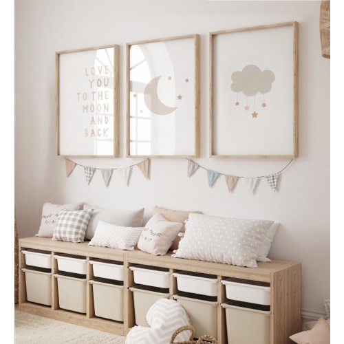 Gender Neutral Moon Stars Prints - Set of 3, Love You to the Moon and Back, Baby Girl Print, Nursery Prints, Nursery Wall Art, Kids Bedroom