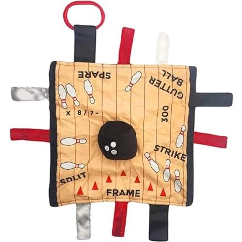 Baby Jack & Co 10x10 Bowling Sports Lovey Sensory Plush Blanket - Tag Toys for Babies - Baby Stroller Toys - Learn Shapes, Letters & Colors - Perfect MVP Baby Toy & Baby Sports Gift w/Stroller Clip