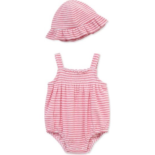 Little Me Stripe Terry Bubble Romper & Sun Hat Set | Nordstromrack