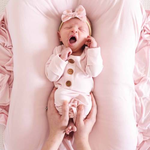Solid Blush Bamboo Baby Knot Gown & Hat