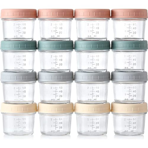 VITEVER 16 Pack Glass Baby Food Storage Containers, 4 oz Baby Food Jars with Plastic Lids, Small Baby Food Maker, Reusable Infant Freezer Container, Microwave, Dishwasher & Freezer Safe, BPA Free