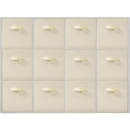 11x11 Inch Storage Bins Cubes, Fabric Foldable Storage Box, Collapsible Closet Organizer for Clothes, Blankets, Office, Bedroom, Living Room, Shelf Cabinet, Bookcase, Beige, 12 Pack