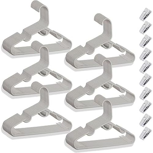60 Packs Baby Hangers for Closet Plastic Baby Clothes Hangers with Clips for Nursery Kids Hangers for Closet Organizer, Stack-able Hangers for Newborn, Infant, Toddler, Children, Space-Saving