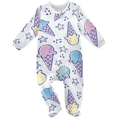 vvfelixl Ice Cream Stars baby sleepers for girl boys newborn Baby play One-Piece Footies for 0-3 Months