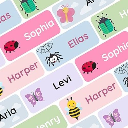Personalized Name Labels for Kids (60) – Custom Waterproof & Durable Stickers for Clothing, Daycare, Office & School Supplies - Insects