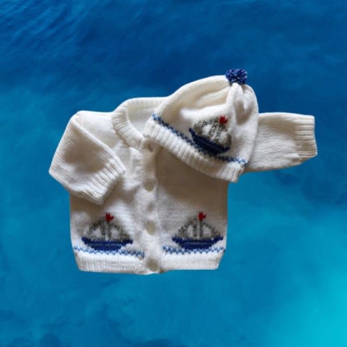 Sailing Boat With  Ship Line Baby Sweater, Personalized Knitted Baby Sweaters