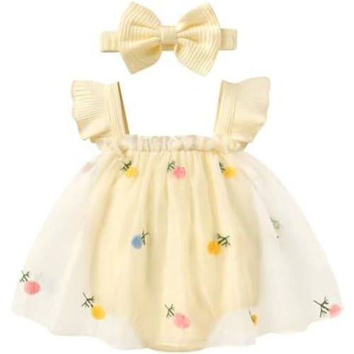 Sleeveless Romper Dress Ribbed Floral Tulle 6-9 months