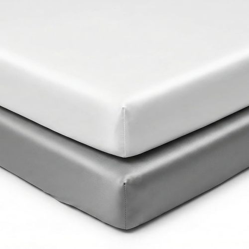 Pro Goleem Satin Mini Crib Sheets 2 Pack, Grey & White Silky Soft Fitted Sheet for Baby Hair Protection, 38"x24"x5" Breathable Mattress Cover Compatible with Pack n Play & Portable Crib