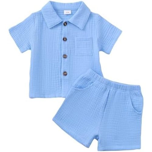 Jecson Baby Boy Clothes Baby Boy Outfits Baby Boy Summer Clothes Cotton 2 Piece Set with Button Down Shirt and Shorts 0-3T