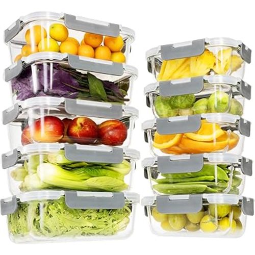 Glass Food Storage Containers with Lids,20 Pieces Glass Storage Container sets,Glass Meal Prep Container,Airtight Glass Lunch Containers,Leakproof,BPA Free(10 lids & 10 Containers)