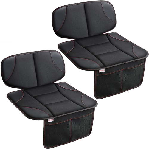 (2 pack) Car Seat Protector for Kids, Anti-Slip Design, Thick Padding, Prevents Seat Marks, 2 Storage Pockets for Toys & Snacks, Fits Most Cars, Black - 1 Pack- 1 Pack