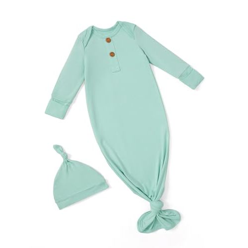 PATPAT Baby Sleeper Gown with Bamboo Viscose for Newborn Girls Boys, Knotted Nightgown with Mittens for Infant Home Coming