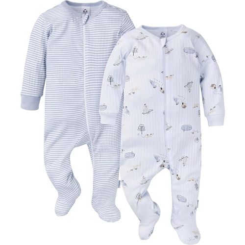 Gerber baby-girls Baby Unisex 2-pack 2-way Zip Textured Sleep 'N Play