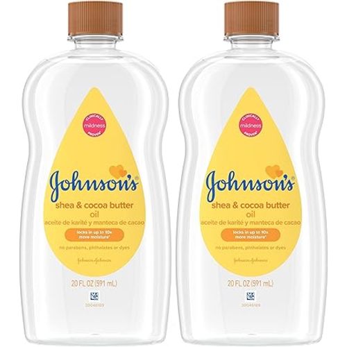 Johnson's Baby Oil, Mineral Oil Enriched with Shea & Cocoa Butter to Prevent Moisture Loss, Hypoallergenic, 20 fl. oz (Pack of 2)