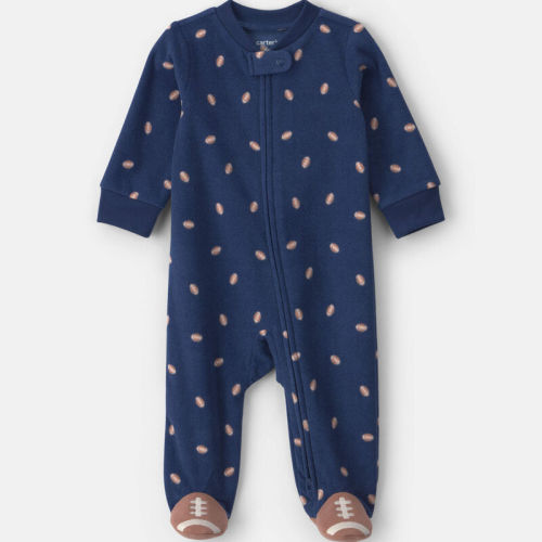 Baby Boy Football Fleece 2-Way Zip Sleeper - Navy Blue | Carter’s Oshkosh Canada