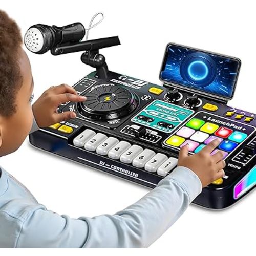 Kids DJ Mixer Controller Table Musical Toy Electronic Toy with LED Lights Sound Effect Microphone Piano DJ Board Key Musical Instruments Birthday Gift Toys for 3 4 5 6 7 Year Old Boy Girl