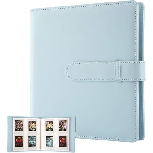 256 Pockets Photo Album for Fujifilm Instax Mini Camera, Leather Cover Photo Book for Polaroid Pictures, 2x3 Photo Album for Fujifilm Instax Mini 12 11 9 40 90 8 7 Evo LiPlay Instant Camera (Blue)