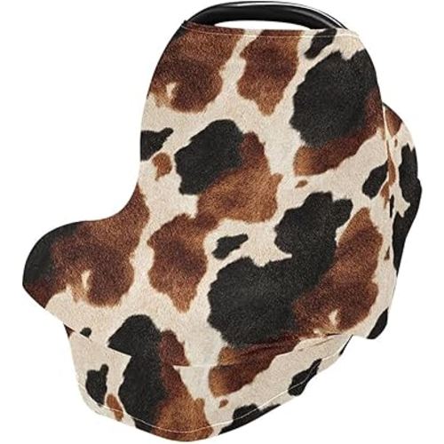 Pigsaly Baby Car Seat Covers Cow Leather Spots Brown Black Cowhide Skin Carseat Canopy Soft Infant Stroller Cover Nursing Breastfeeding Covers