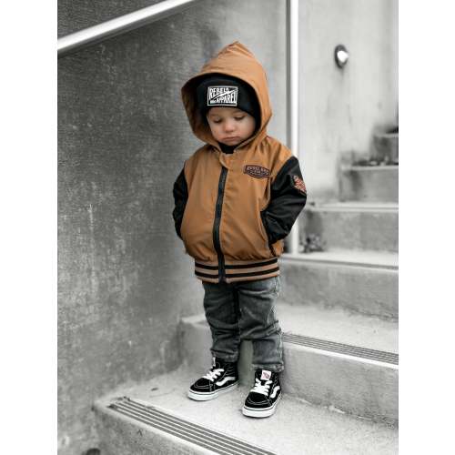 Hydro Letterman Jacket in Black + Rust