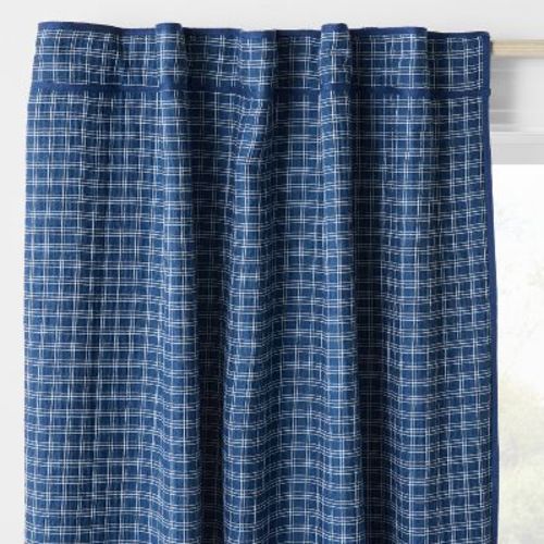 42"x84" Textured Grid Kids' Blackout Window Panel Navy Blue - Pillowfort™
