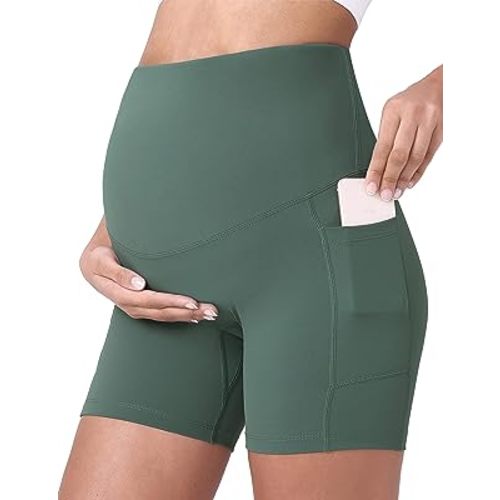 POSHDIVAH Maternity Biker Shorts Over the Belly with Pockets 5"/8"