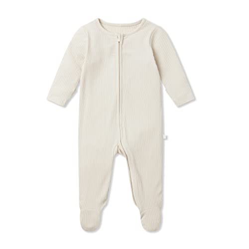 MORI Baby Ribbed Clever Pajamas with Two-Way Zips & Scratch Mitts – Footed Nightwear – Viscose from Bamboo & Cotton
