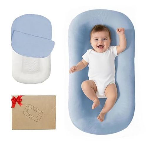 Infant Support Cushion, 0-24 Months Newborn Baby Support Cushion with Cover, Portable Playing Time Mat for Home and Travel, Soft Cotton, Supervised Use, Baby Essentials Gift (Blue)