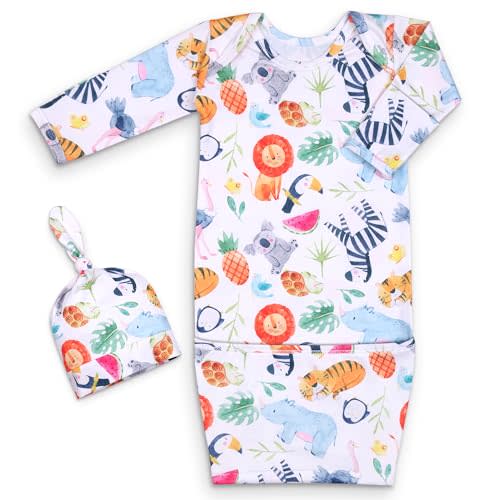 MVUOCR Newborn Baby Girl Sleeper Gown, Soft Breathable Newborn Sleepers with Bottom Fold-Over Pouch & Mittens, Long Sleeve Infant Sleepwear with Hat,Babys Gifts Essential Outfit Multicolor