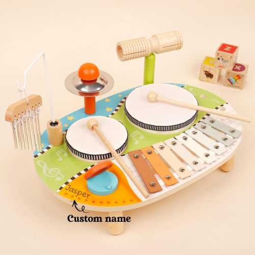 Personalized Wooden Kids Drum Set: Montessori Music Toys