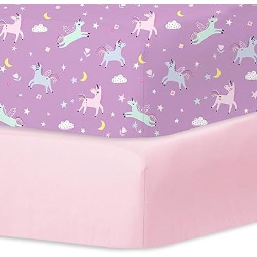 Little Grape Land Crib Sheets 2 Pack for Boys and Girls, Baby Neutral Crib Fitted Sheets for Standard Crib & Toddler Mattress, Super Soft Breathable Fitted Crib Sheet Set, Unicorn